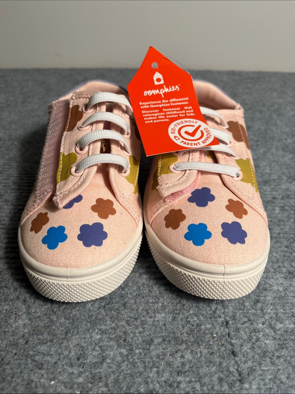 oomphies Pink Canvas Kids Sneakers with Blue, Purple & Brown Flowers